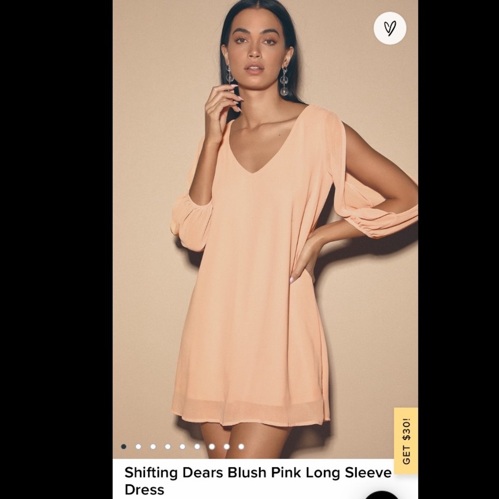 Lulus blush pink long-sleeves dress; Size XL; NWOT